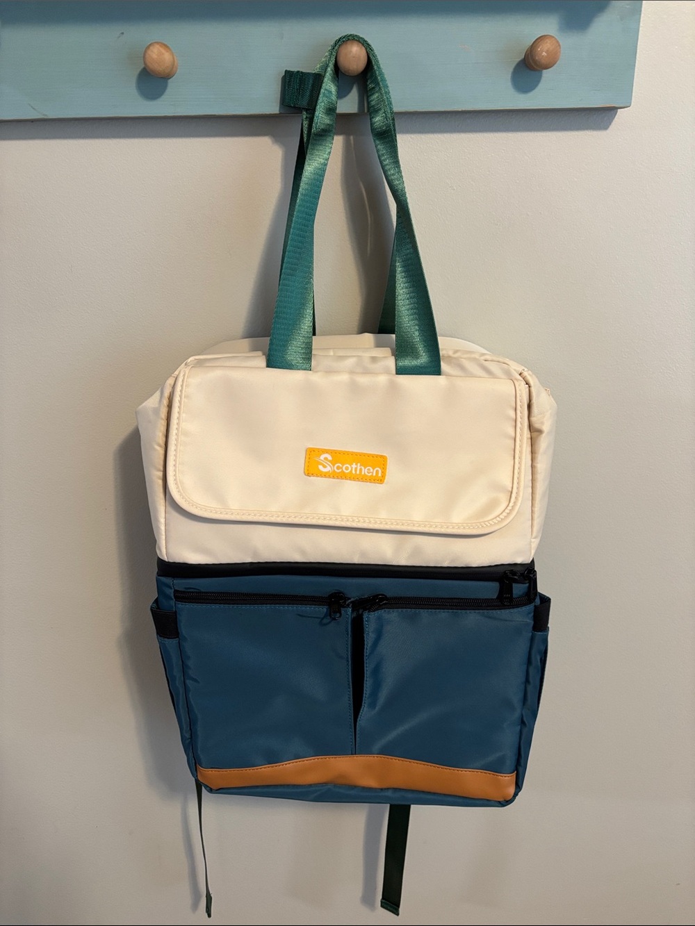 NEW Scothen Two-Tone Canvas Backpack Cooler in Cream & Teal